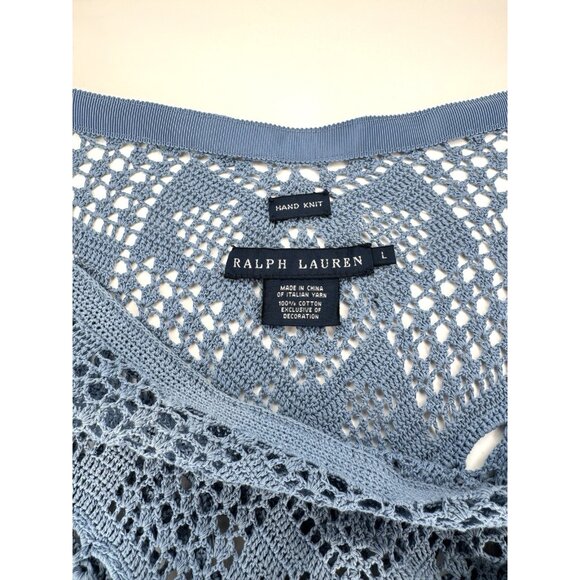 Ralph Lauren Vintage Size L Blue crochet Lace Bohemian Skirt Hand Knit Cotton - Picture 6 of 10